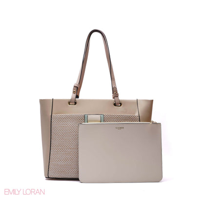 SHOULDER BAG MIX BETWEEN LEATHER AND CLOTH WITH POUCH - LARGE