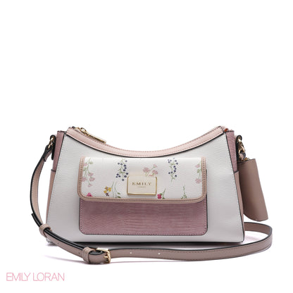 CROSS-BODYBAG WITH SNACK LEATHER STRUCTURE AND FLOWER PRINT - SMALL