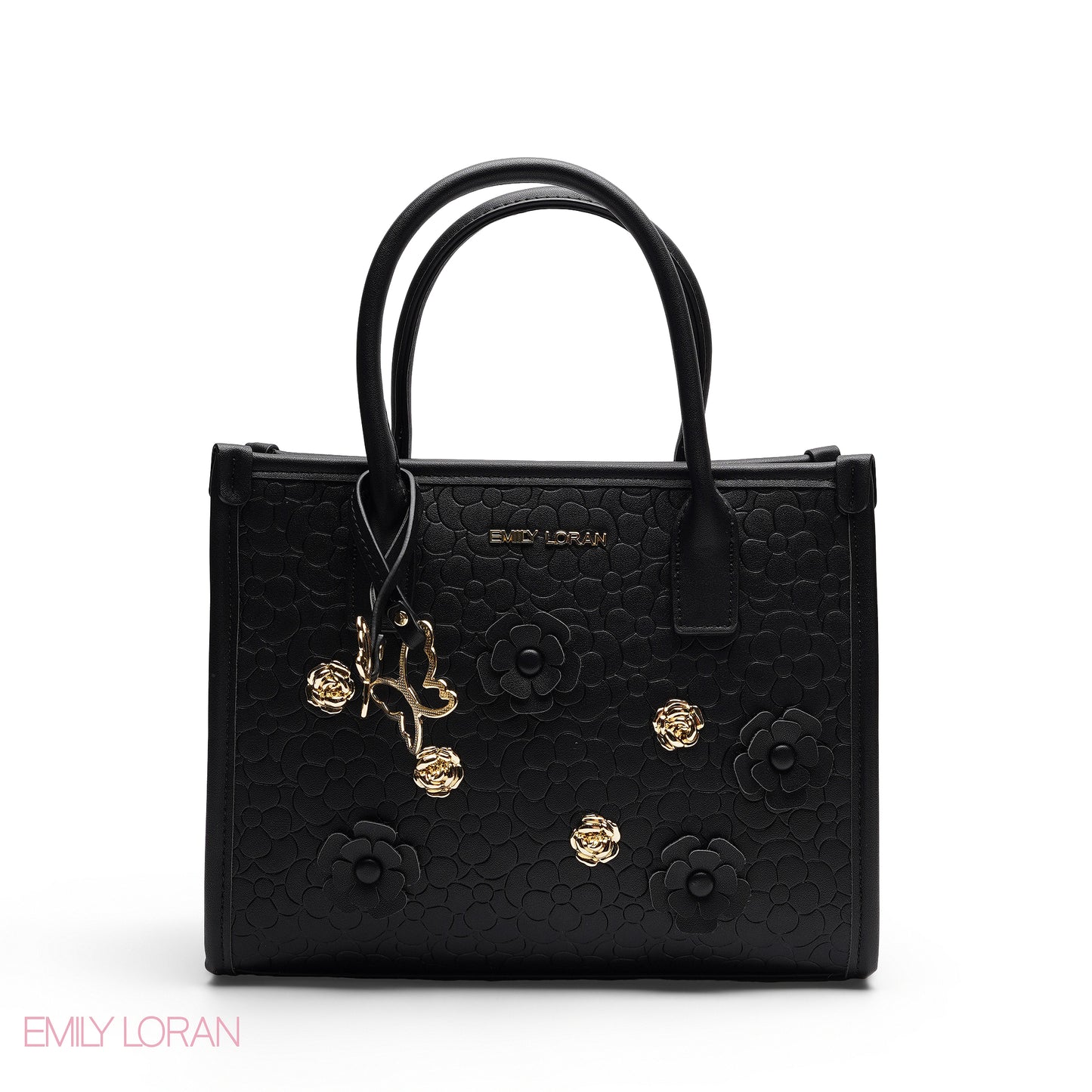 EMBOSSED METALLIC FLORAL TOP HANDLE TOTE BAG - SMALL