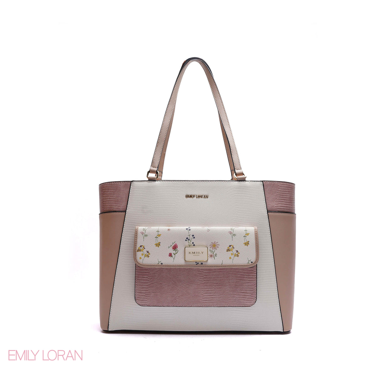 SHOULDER-BAG WITH FRONT POCKET AND FLOWER PRINT - LARGE