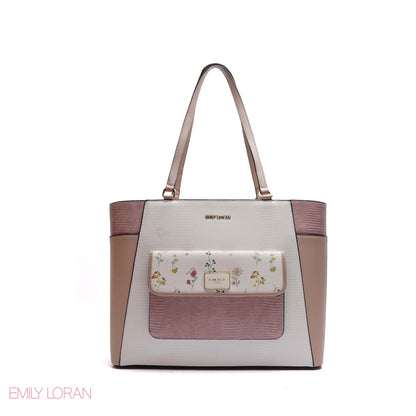 SHOULDER-BAG WITH FRONT POCKET AND FLOWER PRINT - LARGE
