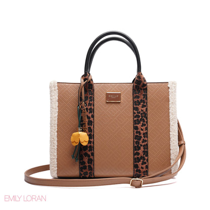 ELEGANT ZEBRA PRINT TOTE BAG WITH FLOWER CHARM - LARGE