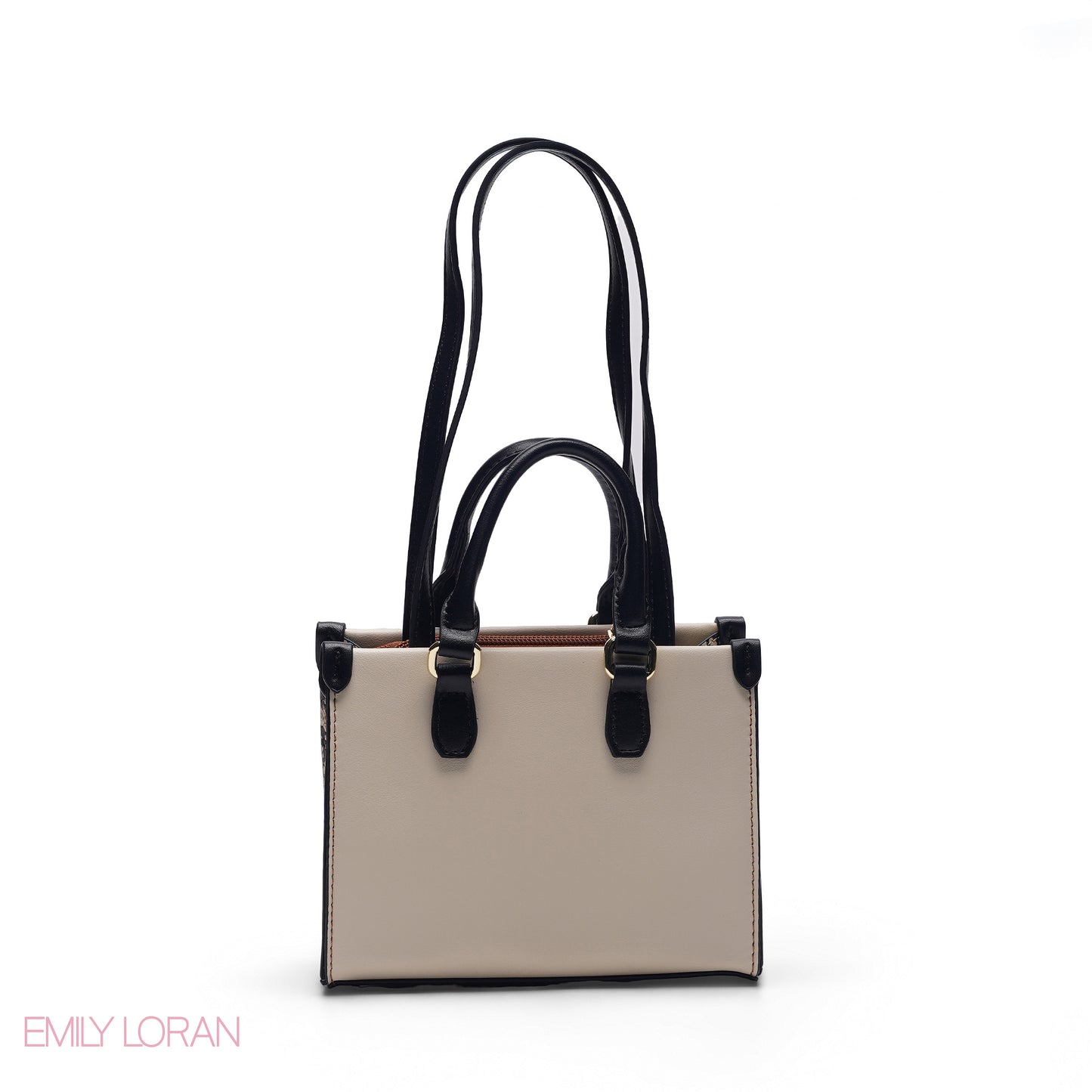 MINI BEIGE BAG WITH SNAKESKIN TRIM & GOLD CHAIN