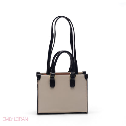 MINI BEIGE BAG WITH SNAKESKIN TRIM & GOLD CHAIN
