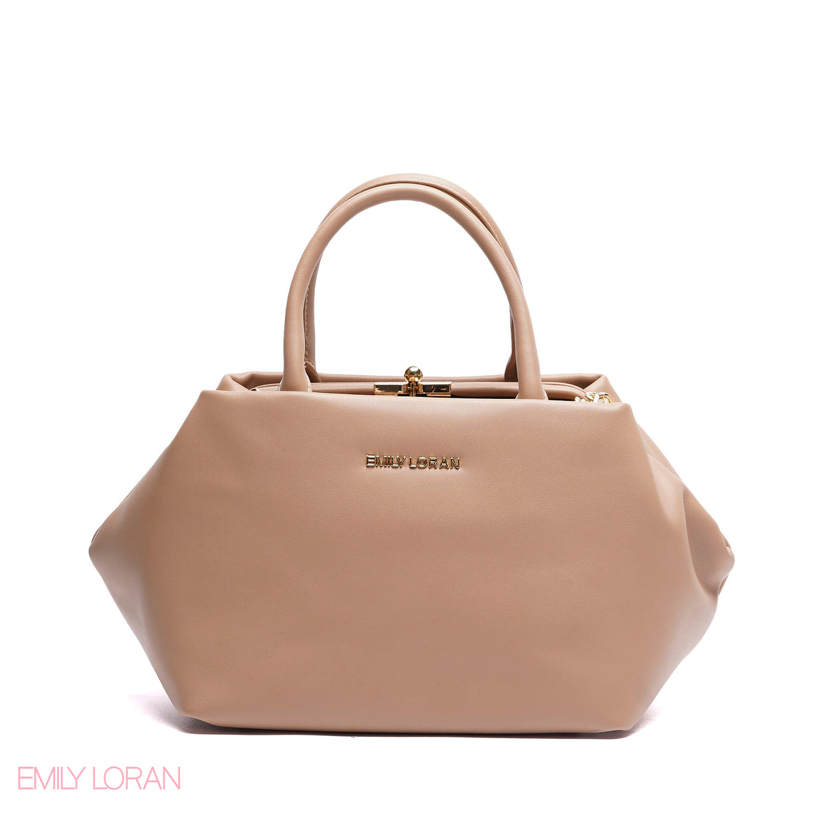 ELEGANT STRUCTURE SATCHEL WITH DETACHABLE STRAP AND GOLD CHARM - SMALL