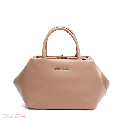 ELEGANT STRUCTURE SATCHEL WITH DETACHABLE STRAP AND GOLD CHARM - SMALL