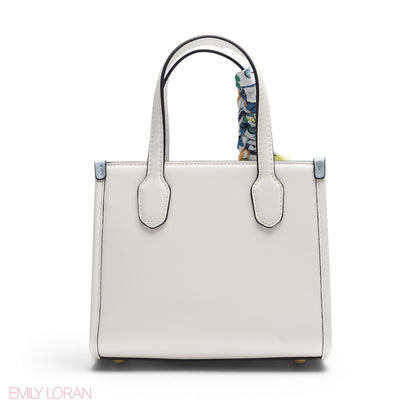 WHITE FLORAL TOTE WITH BLUE & YELLOW ACCENTS - SMALL