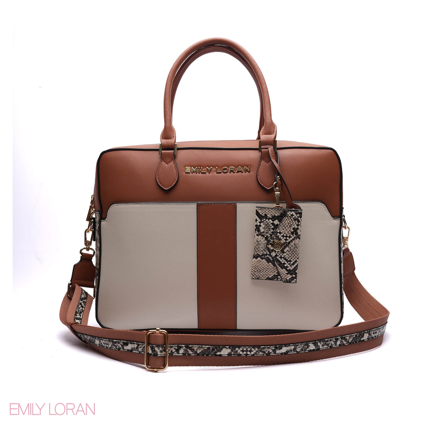 LAPTOP HANDBAG SNAKE PRINT WITH POUCH - LARGE