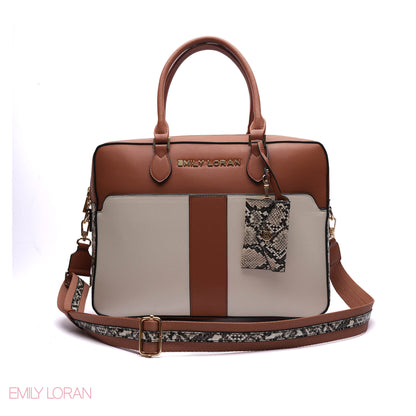 LAPTOP HANDBAG SNAKE PRINT WITH POUCH - LARGE