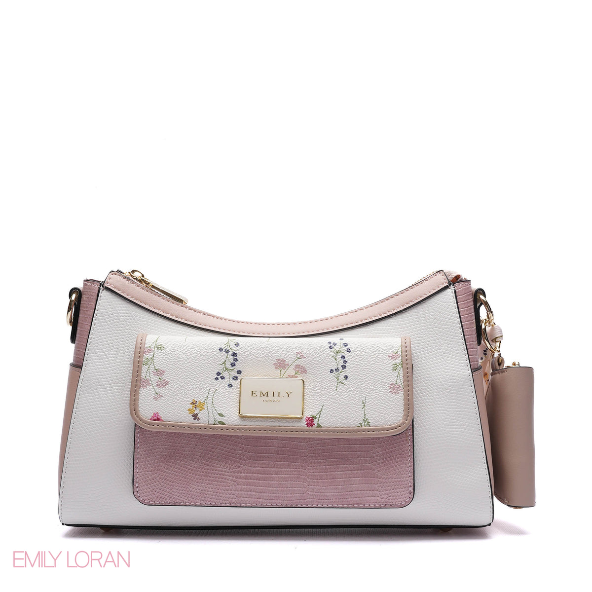 CROSS-BODYBAG WITH SNACK LEATHER STRUCTURE AND FLOWER PRINT - SMALL