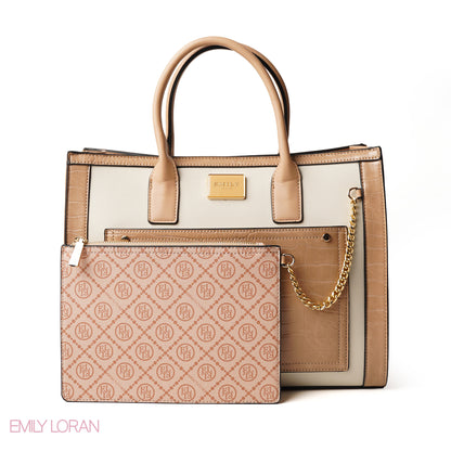 BEIGE  HANDBAG WITH CROCODILE PRINT - LARGE
