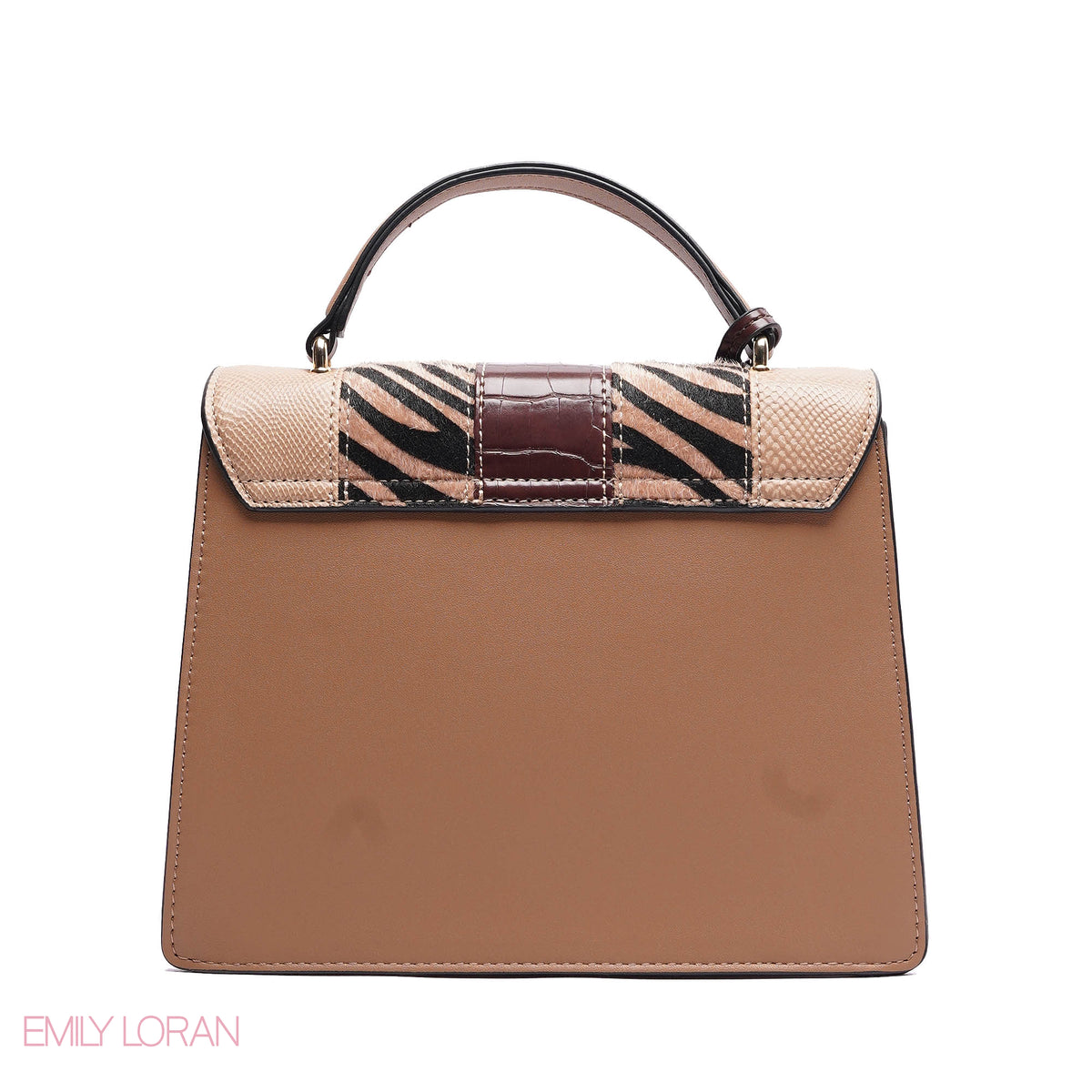 ELEGANT MIXED TEXTURE TOP HANDLE BAG WITH HEART CHARM - MEDIUM
