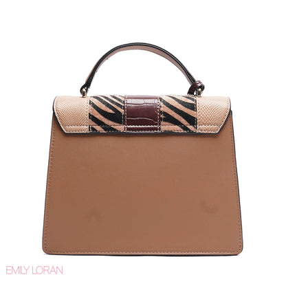 ELEGANT MIXED TEXTURE TOP HANDLE BAG WITH HEART CHARM - MEDIUM