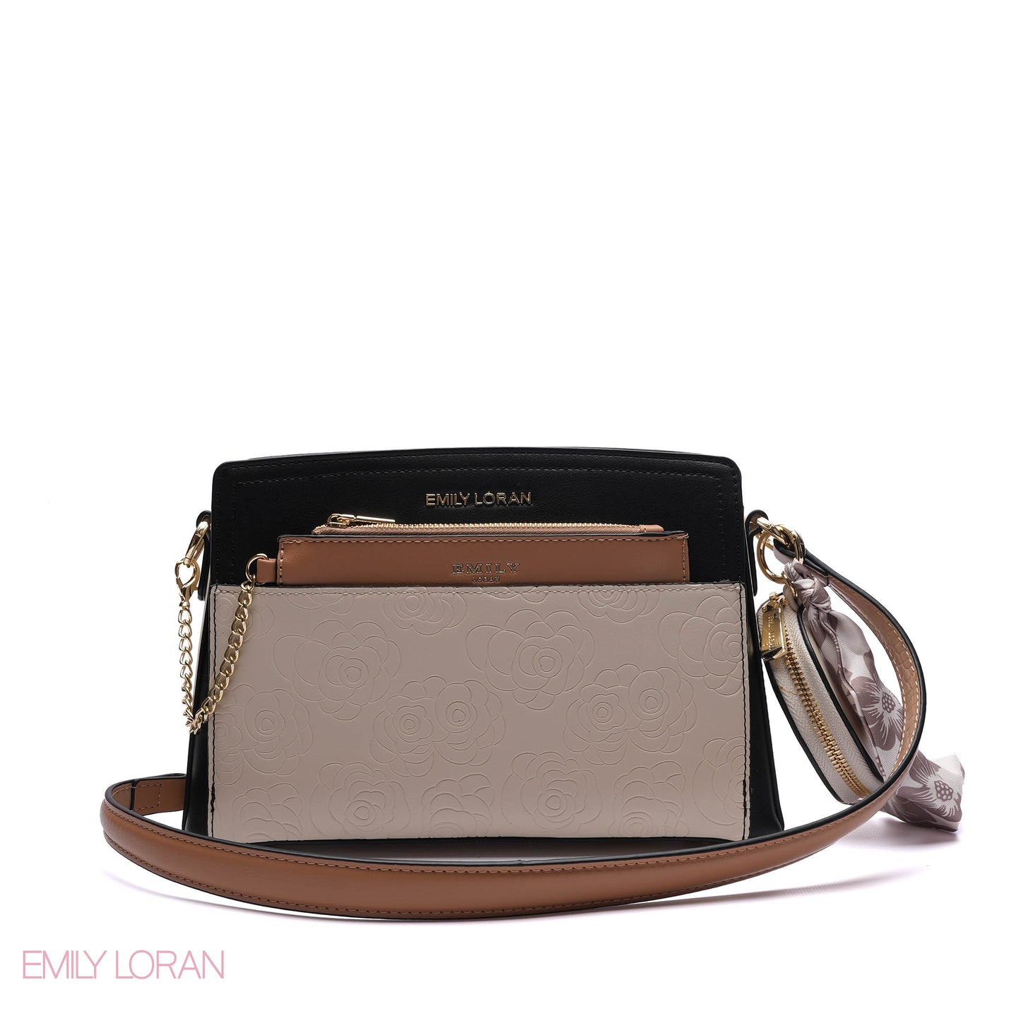 EMBOSSED FLORAL MULTI-TEXTURED CROSSBODY BAG