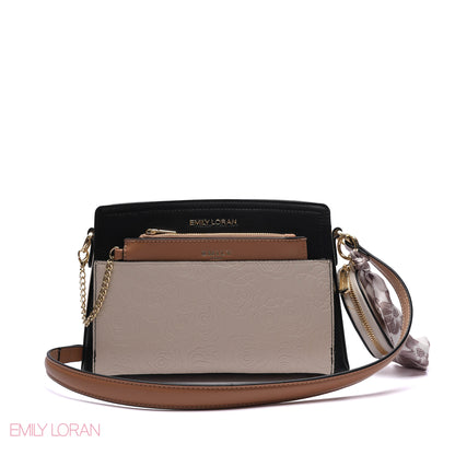 EMBOSSED FLORAL MULTI-TEXTURED CROSSBODY BAG