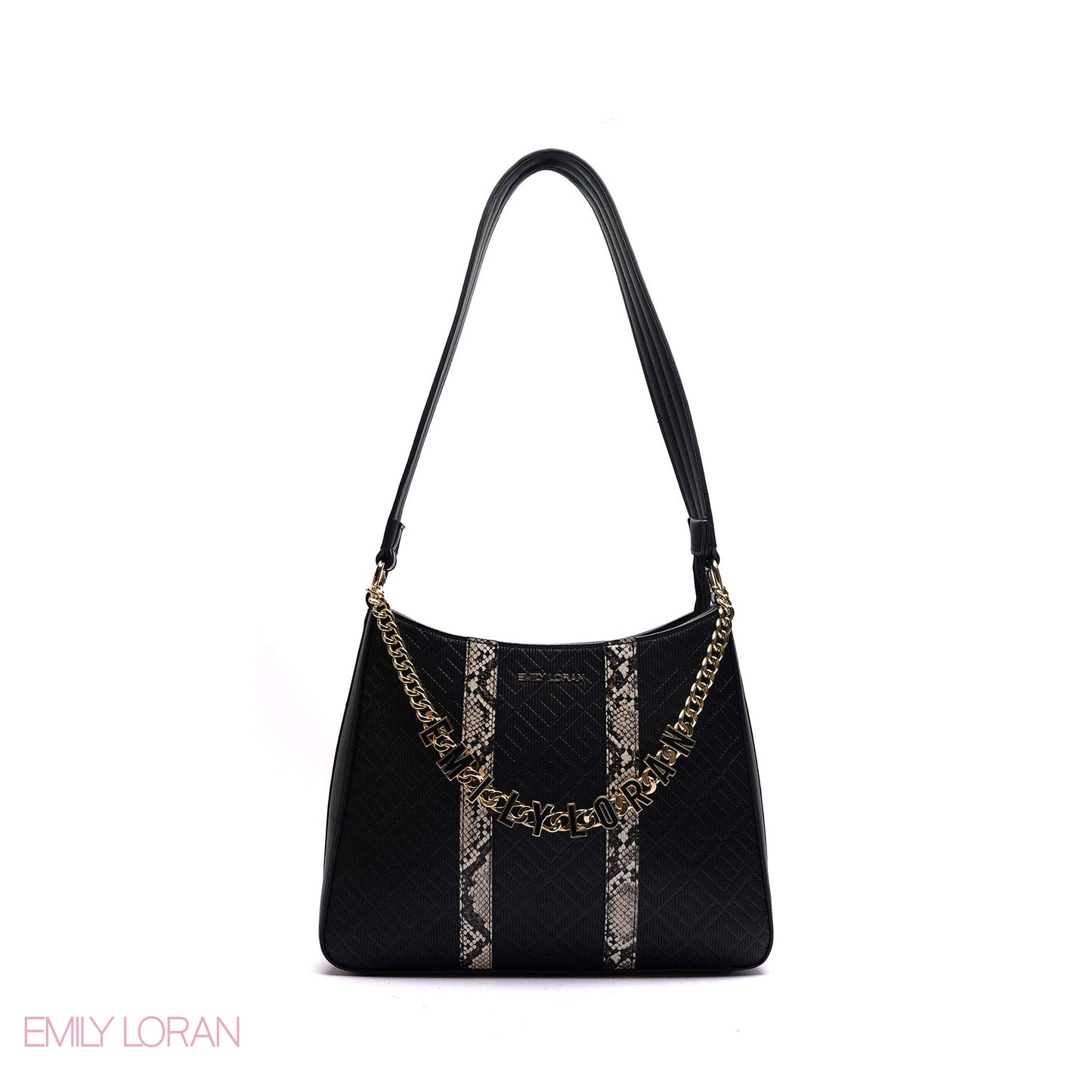 SHOULDER BAG WITH SNAKE PRINT AND GOLD CHAIN- MEDIUM