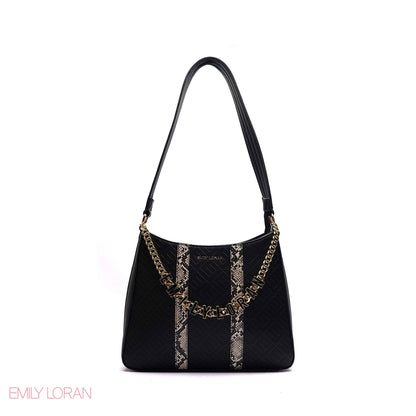 SHOULDER BAG WITH SNAKE PRINT AND GOLD CHAIN- MEDIUM