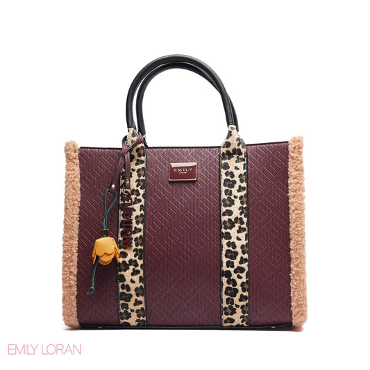 ELEGANT ZEBRA PRINT TOTE BAG WITH FLOWER CHARM - LARGE