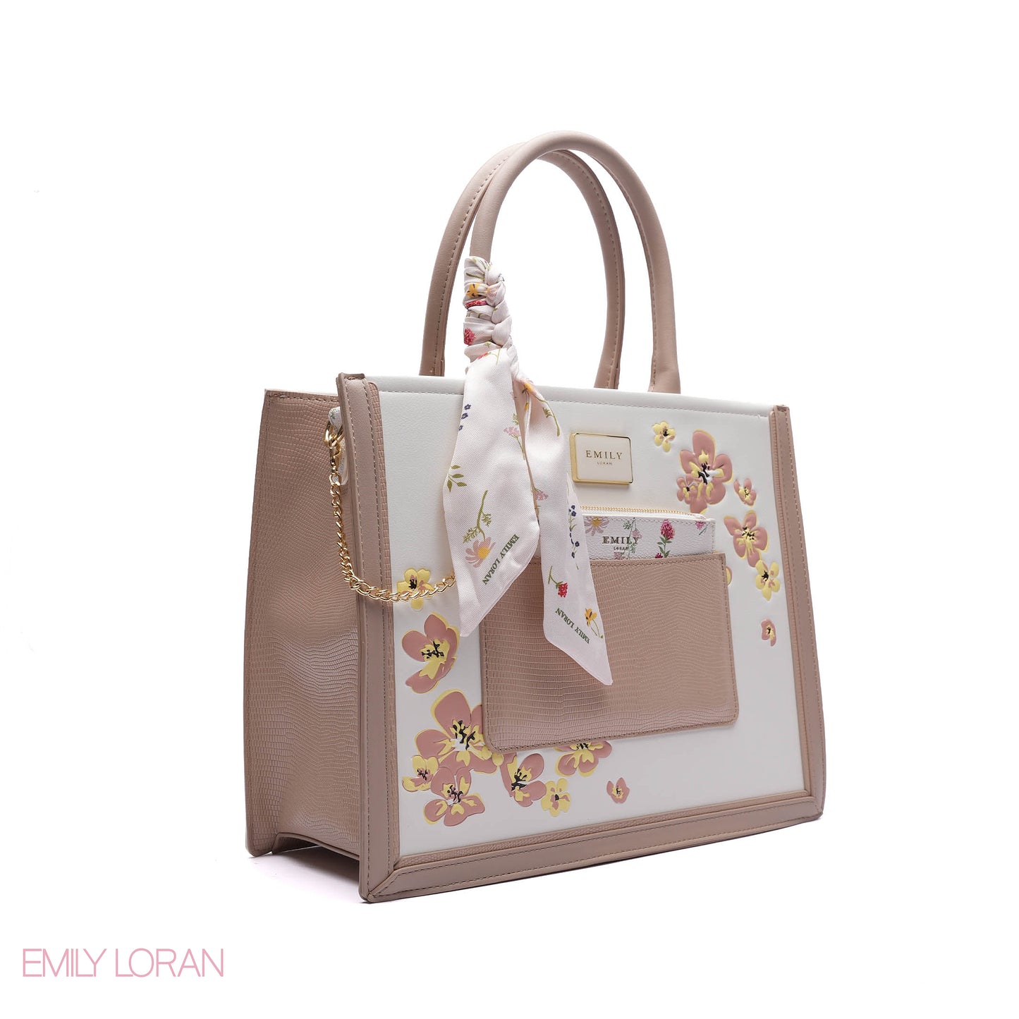 FLORAL EMBROIDERED HANDBAG WITH POUCH