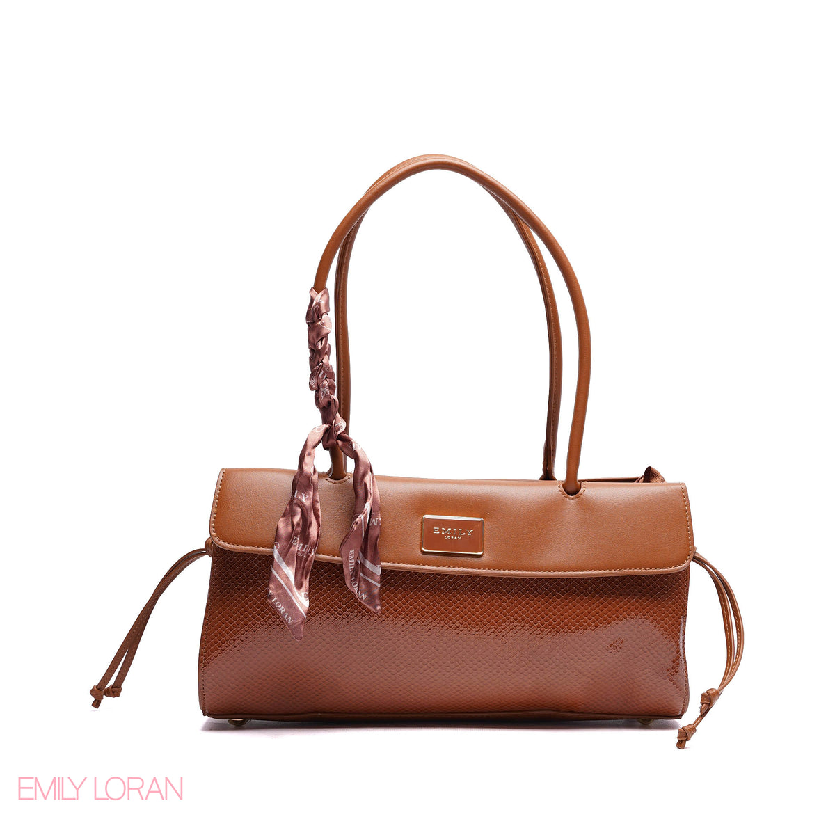 SHOULDER BAG SHINE SNAKE STRUCTURE LEATHER WITH SIMPLE SCARF AND BOOKLET - MEDIUM