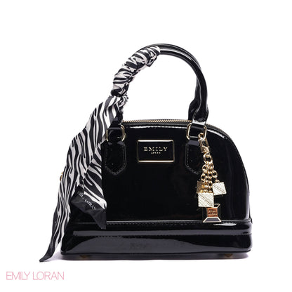 HANDBAG WITH ELEGANT DOME ADJUSTABLE STRAP , SCARF AND CHARM - SMALL