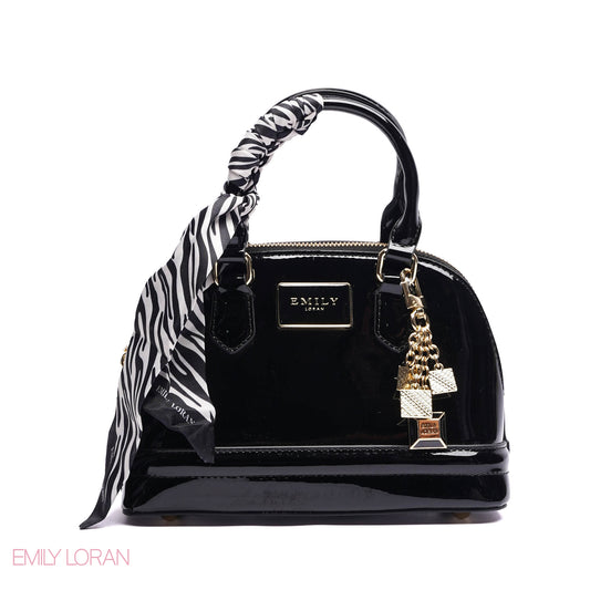 HANDBAG WITH ELEGANT DOME ADJUSTABLE STRAP , SCARF AND CHARM - SMALL