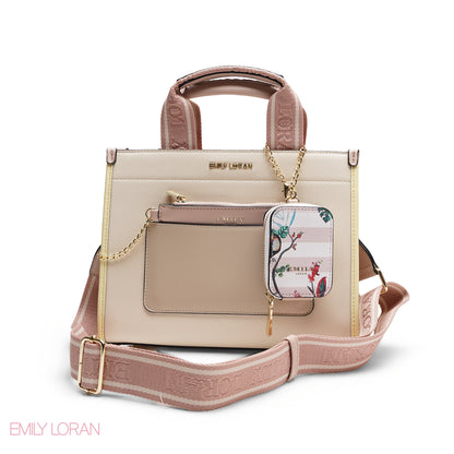 STRUCTURED BAG WITH BRANDED HANDLES AND FLORAL POUCH