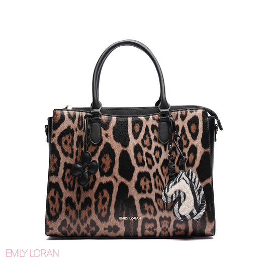 HANDBAG SOFT LEATHER TIGGER PRINT WITH SIMPLE TWO CHARM - MEDIUM