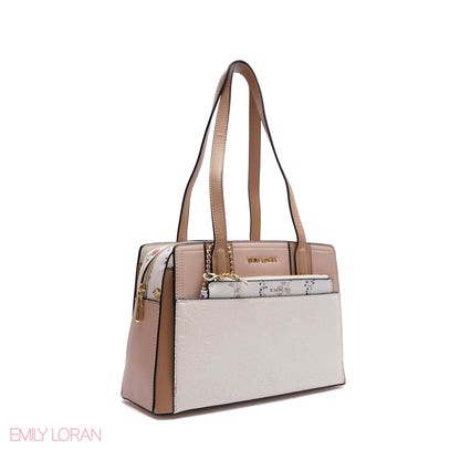 EMBOSSED FLORAL HANDBAG WITH SNAKESKIN POUCH