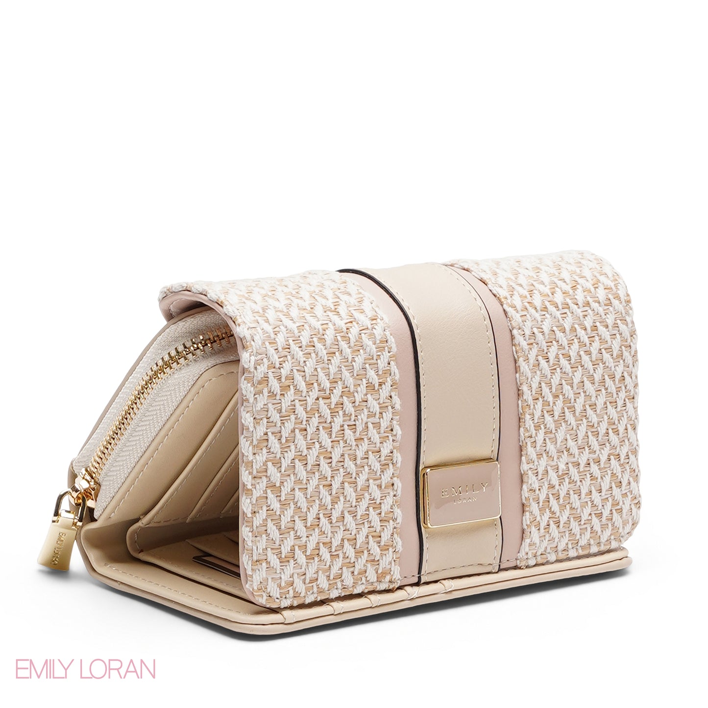 PINK TRIM EMBOSSED ZIP-AROUND BI-FOLD WALLET