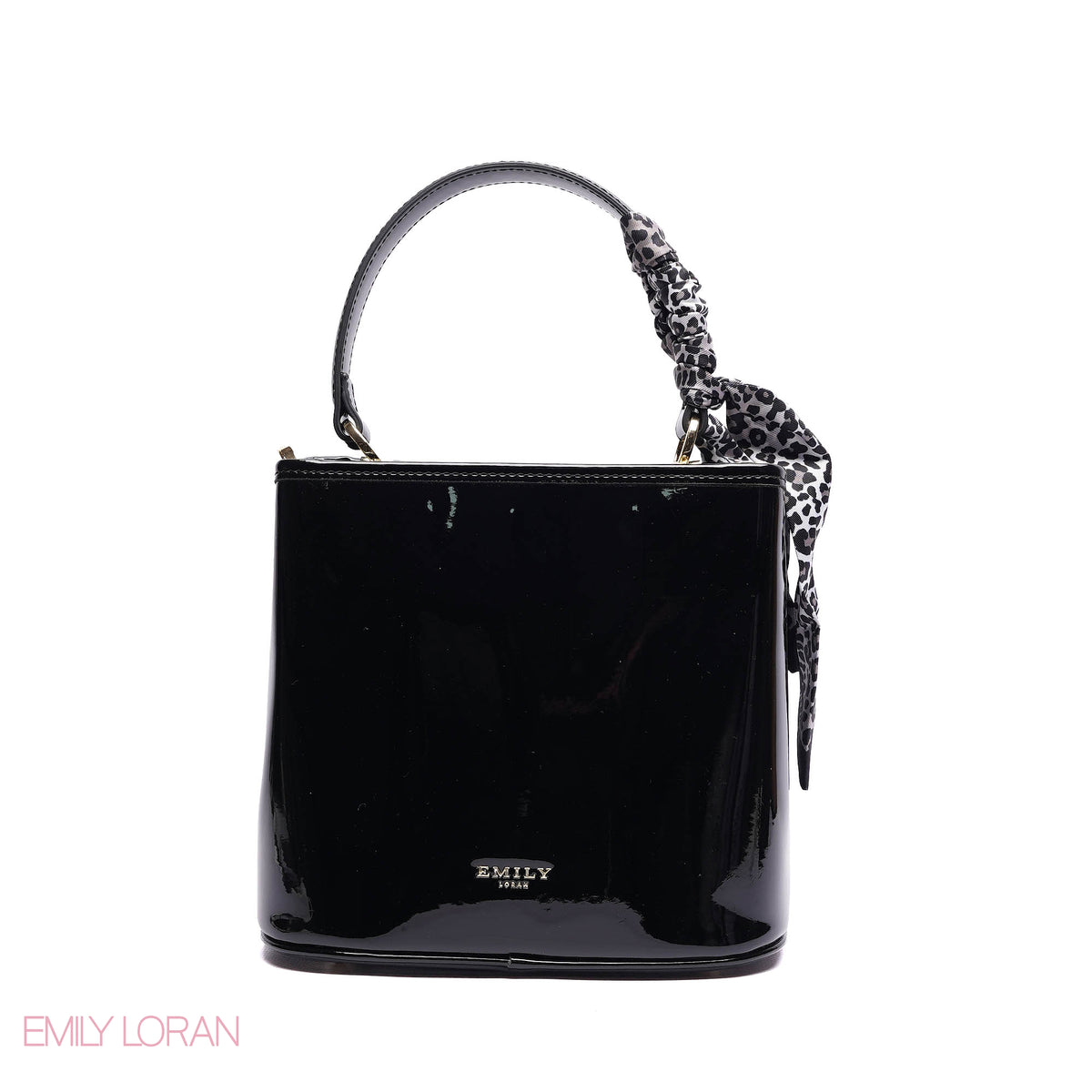 ELEGANT PATENT SUEDE BUCKET BAG WITH LEOPARD SCARF - SMALL