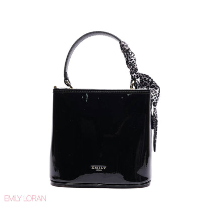 ELEGANT PATENT SUEDE BUCKET BAG WITH LEOPARD SCARF - SMALL