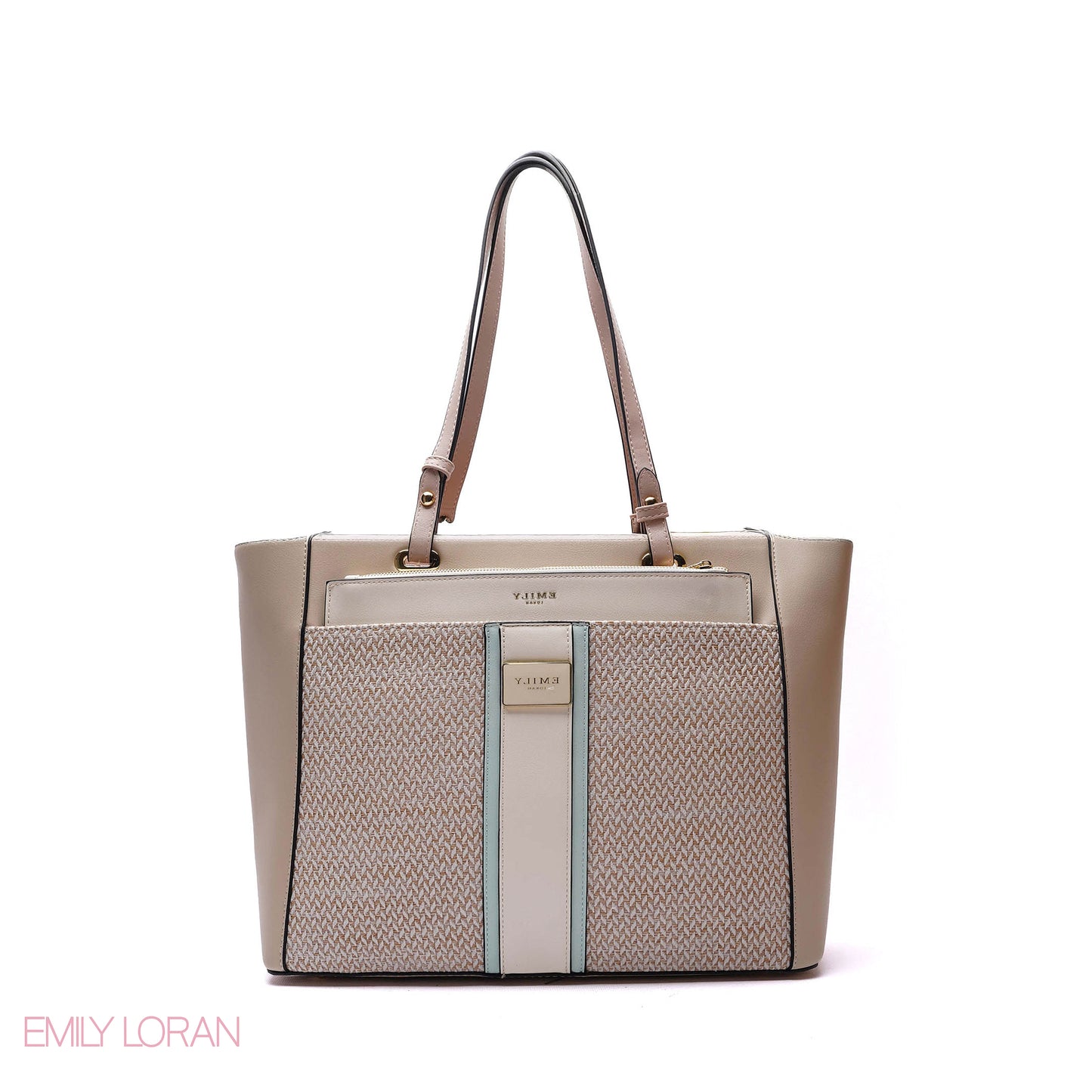 SHOULDER BAG MIX BETWEEN LEATHER AND CLOTH WITH POUCH - LARGE