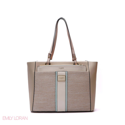 SHOULDER BAG MIX BETWEEN LEATHER AND CLOTH WITH POUCH - LARGE