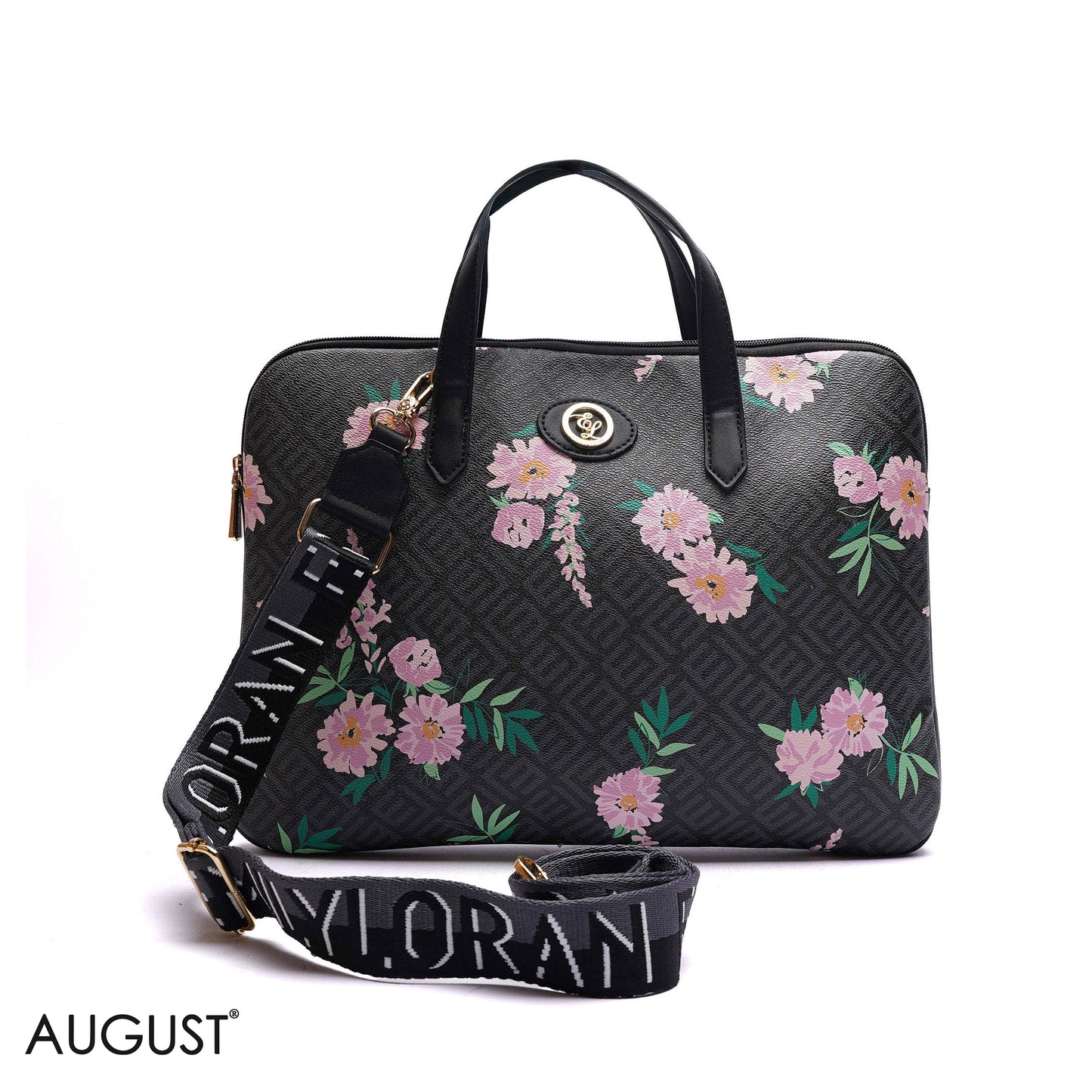 MONOGRAM LAPTOP BAG WITH LOGO WEBBING STRAP