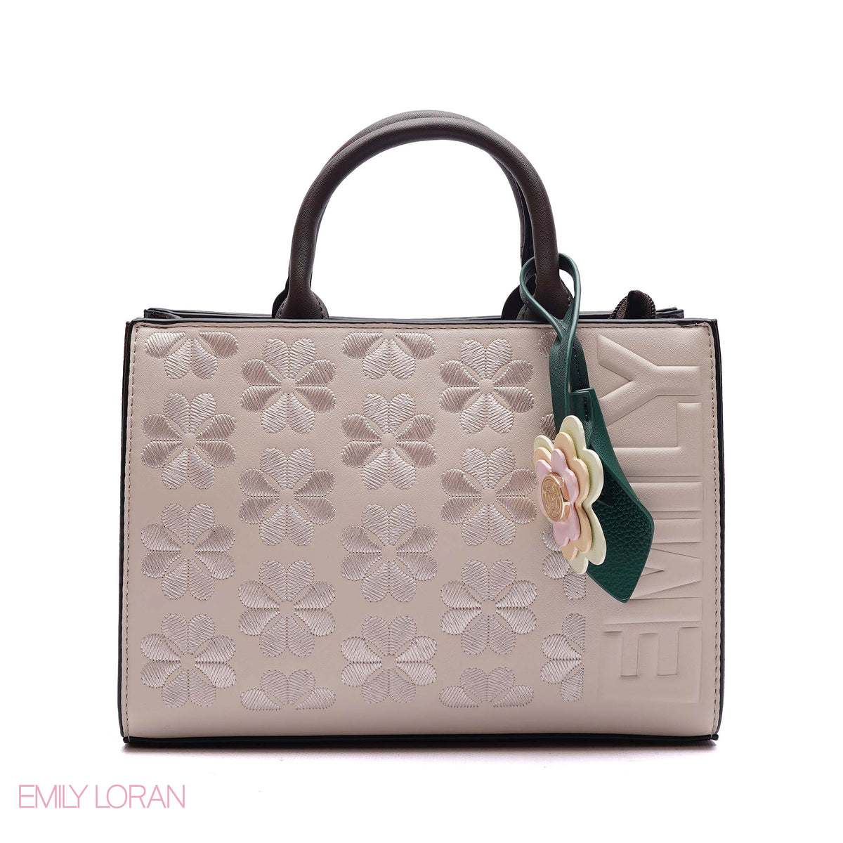 HANDBAG EMBOSSED BRAND DETAILING WITH CHARM - SMALL