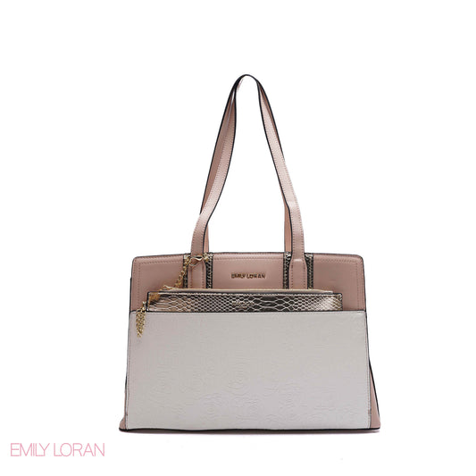 EMBOSSED FLORAL HANDBAG WITH SNAKESKIN POUCH