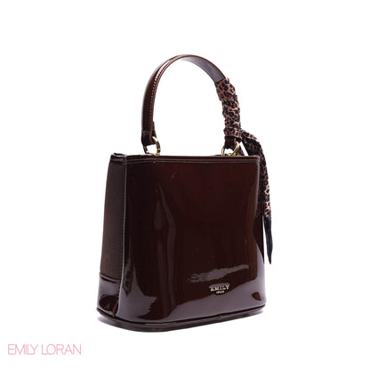 ELEGANT PATENT SUEDE BUCKET BAG WITH LEOPARD SCARF - SMALL