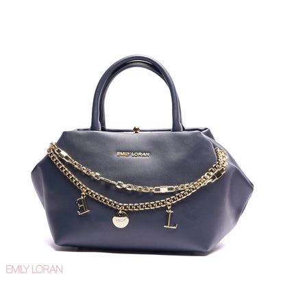 ELEGANT STRUCTURE SATCHEL WITH DETACHABLE STRAP AND GOLD CHARM - SMALL