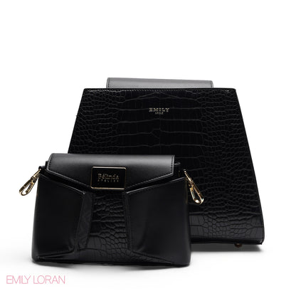 STYLISH CROC EMBOSSED TOP HANDLE TOTE WITH POUCH BAG