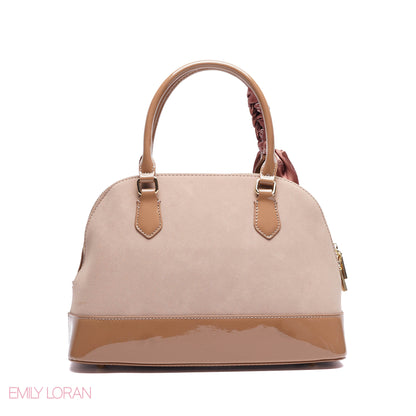 ROUNDED HANDBAG SHINE LEATHER WITH GOLD CHAIN AND SCARF - LARGE