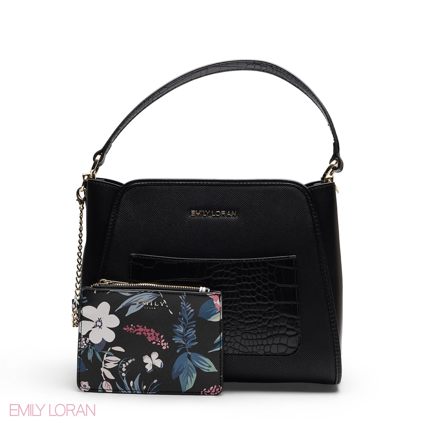 ELEGANT SATCHEL WITH FLORAL POUCH BAG