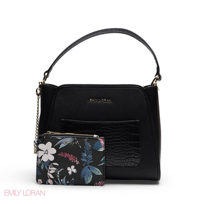 ELEGANT SATCHEL WITH FLORAL POUCH BAG