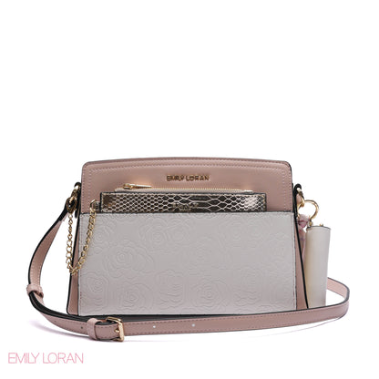 EMBOSSED FLORAL MULTI-TEXTURED CROSSBODY BAG