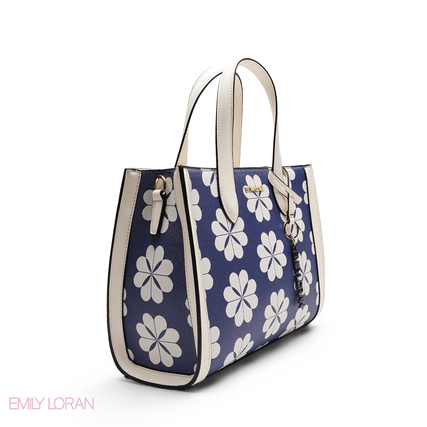 CHIC FLORAL PRINT TOTE WITH LOGO CHARM BAG