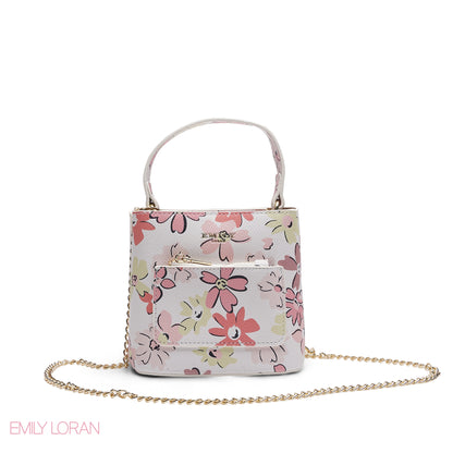 MINI WHITE FLORAL BAG WITH GOLD CHAIN