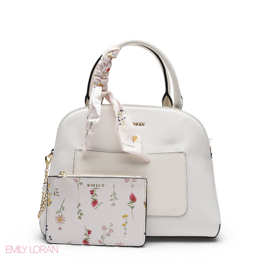 FLORAL SCARF TOP HANDLE DOME BAG