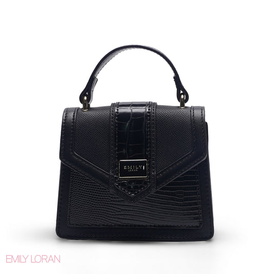 MINI BLACK SOLID BAG WITH GOLD CHAIN