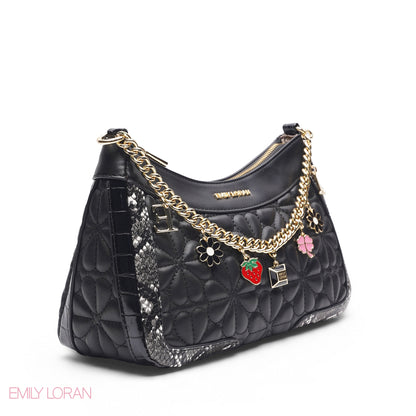 BLACK SHOULDER BAG WITH CHAIN STRAP - SMALL
