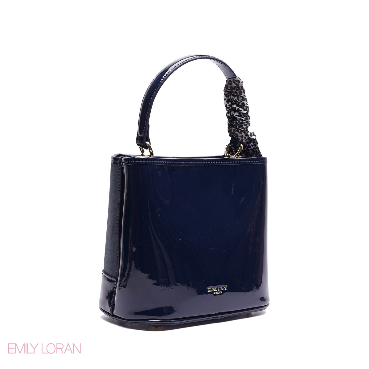 ELEGANT PATENT SUEDE BUCKET BAG WITH LEOPARD SCARF - SMALL